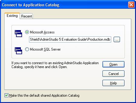 4. When you return to the Connect to Application Catalog dialog, the name and location of the Application Catalog is displayed in the field below the Microsoft Access Option.