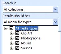 When you click on the triangle for All collections you will see: When you click on the triangle for All media file types you will see: