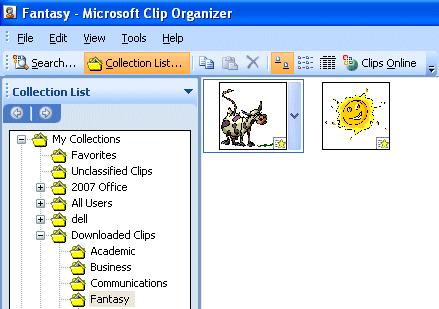 Clip Art Organizer When the download is complete, a screen similar to the one on the left will appear. There are several things to notice here.