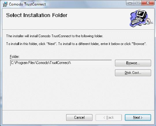 Step 5: Select Installation Folder The next screen allows you to select the folder in your hard drive for installing Comodo TrustConnect. The default path is C:\Program Files\Comodo\TrustConnect.
