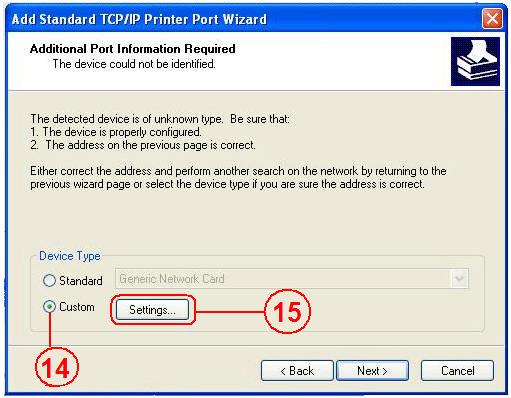 6. Select Custom and go to Setting. 8. Click Finish to complete TCP/IP printer setup.