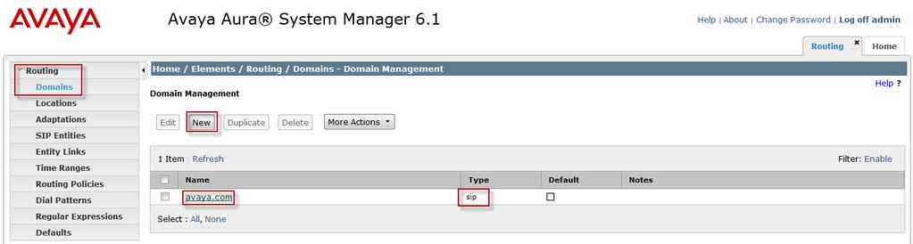 6.1. SIP Domains In the reference configuration, one SIP domain was used; avaya.com.