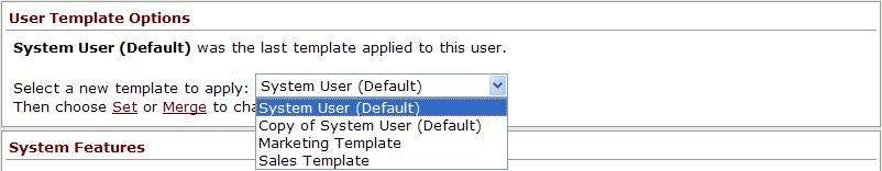The users table on the Users page displays the template that was last applied to each user.