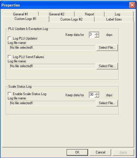 Custom Log Settings ScaleLink Pro also generates a number of special-purpose logs. The settings for these are split over two pages.