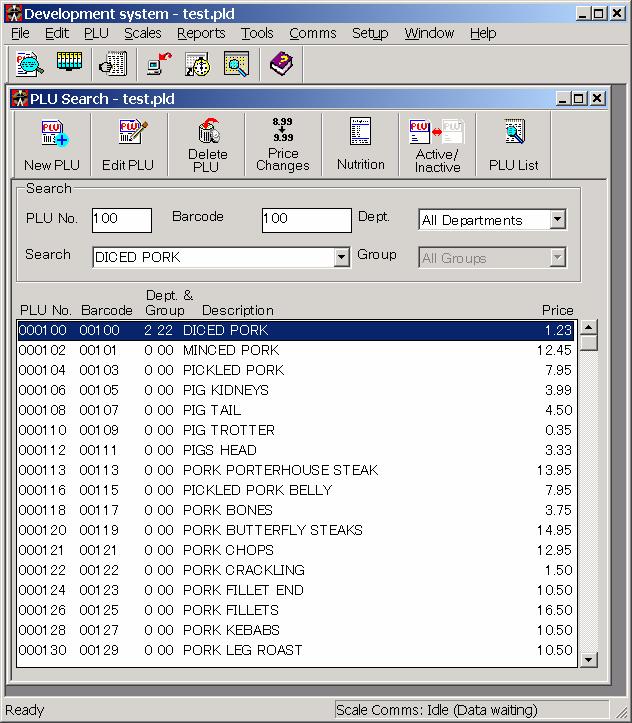 6. Editing PLUs and Other Scales Data This section describes how to manage PLU data. 6.1 Using the PLU Search Window The PLU search window opens automatically when you start ScaleLink Pro.