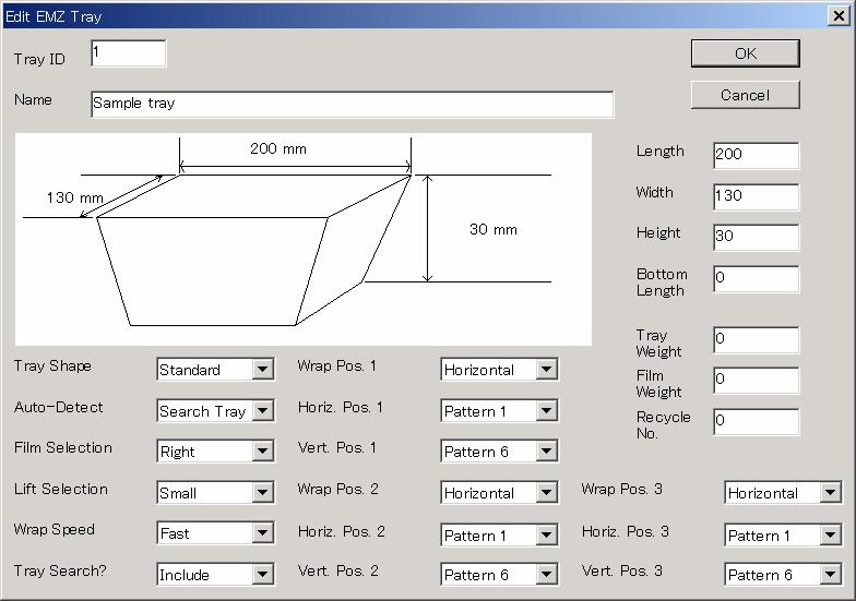6.11 Tray Settings (EMZ series only) This specifies the dimensions, weight, and various wrapper related parameters for each tray you use. Creating and Editing Tray Settings 1.