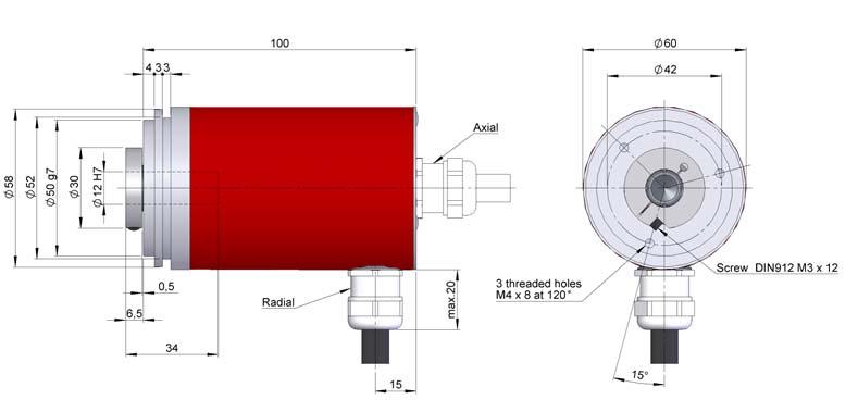 PARALLEL MULTITURN ABSOLUT ENCODER Multiturn resolution up to 24 bits Protection class IP65 according to DIN 40050 External diameter 58 mm Solid shaft (CM) and blind hollow