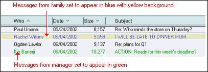 CUSTOMISING COLOR: MAIL ENTRIES You can customize your mail views with your mouse, rearranging or highlighting columns, and setting colors to identify senders (See Figure G. below).