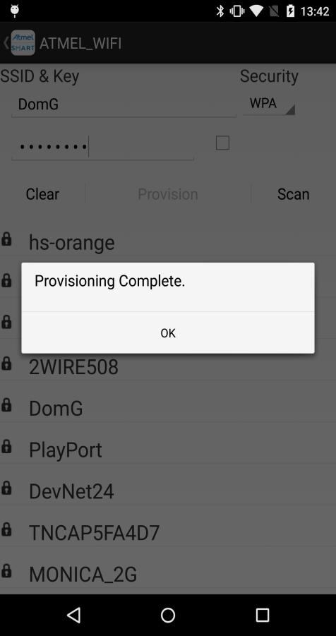 Figure 3-4. Provisioning Complete 6. Tapping on the OK button will return the application to BLE scanning mode (Figure 3-2(a)).
