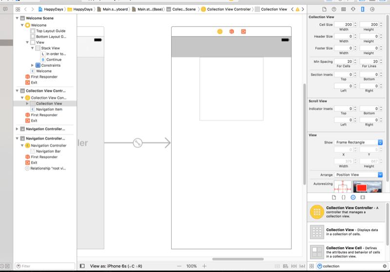 Building the user interface yellow circle, not the plain collection view.