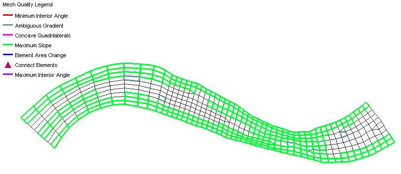 4. Click the OK button. The display will refresh without contours and with the mesh quality, as shown in Figure 14. Mesh quality shows where problem areas may occur.