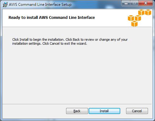 Installing the AWS Command Line Interface 7. Click Install to start the installation.