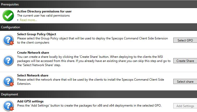 Install the Specops Deploy Client Side Extension You can automatically configure an existing Group Policy Object with Software Installation Settings to deploy the Client in your domain.