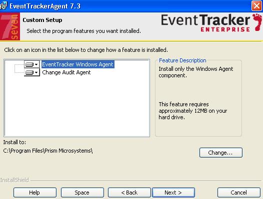 6. In Custom Setup, there are two options: EventTracker Windows Agent Only and Change Audit Agent Only.
