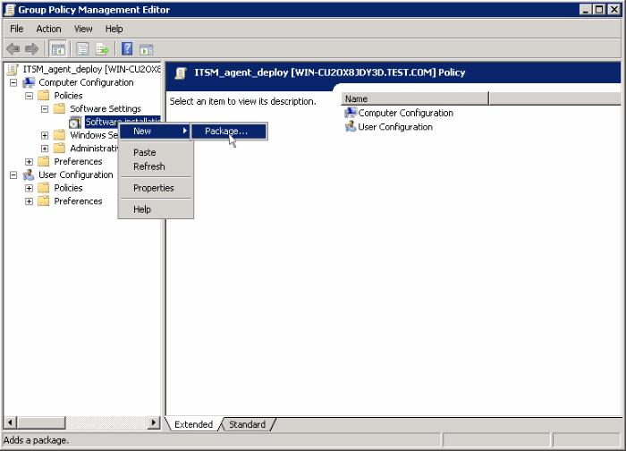 Expand 'Computer Configuration' and right-click on 'Software Installation' Click 'New', then 'Package' The policy item