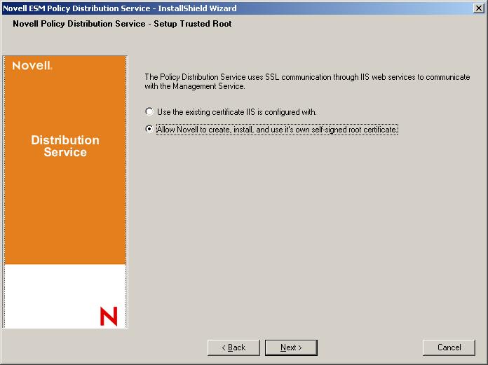 Figure 5-5 Setup Trusted Root 2 The installer detects the available SQL databases on the machine and network.