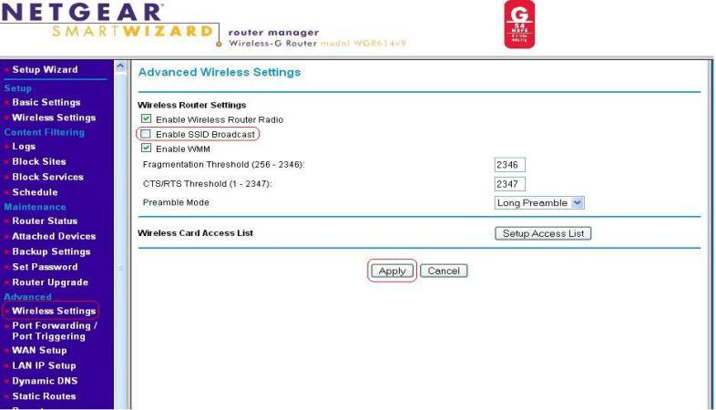 Example: SSID Setting Go to Advanced->