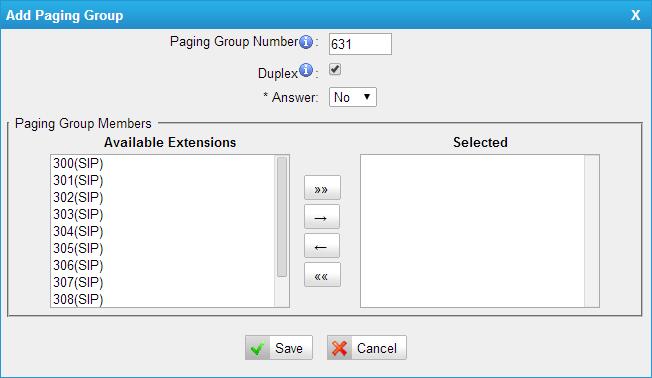 Please note that this section is for configuring paging groups. If you would like to configure Intercom settings, please open the Other Settings -> Feature Codes screen.