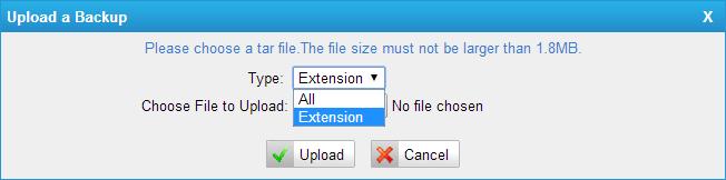 Upload a Backup Users are able to upload backup for All or for separate extensions. Figure 5-