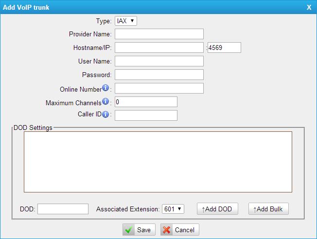 Figure 6-29 Type IAX Identifies whether the trunk sends and receives calls by using the VoIP protocol IAX.