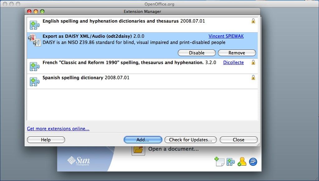 Introduction This document provides guidance on how to use the odt2daisy extension for OpenOffice.org. Installation Odt2daisy is simple to install: open OpenOffice.