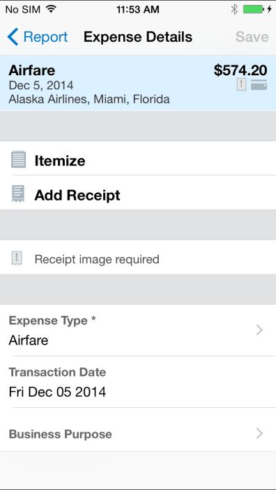 Attach Receipts Attach a receipt to a report or to an individual expense,