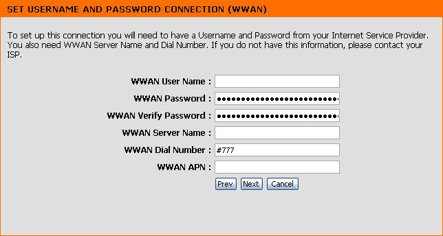 Section 3 - Configuration Enter your WWAN user name, password, and
