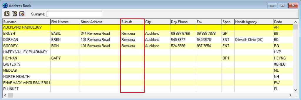 Address Book Enhancements Suburb column added to Address Book Setup Agencies Address Book A new grid column Suburb has been added to the Address Book