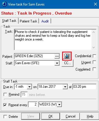 Staff Task Enhancements Module Task Manager Staff Task A Make the patient the active patient icon has been added in the View Staff