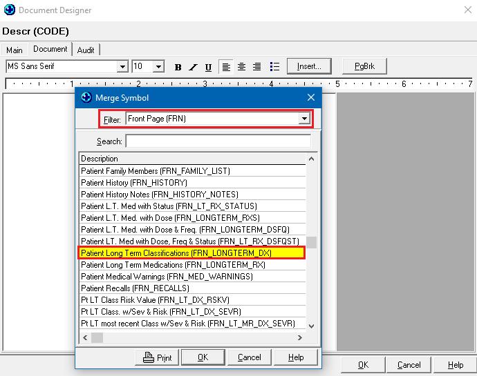 Out Box Merge Symbol for Classification Setup In/Out Box Out Box Document Selecting the merge option Patient Long Term Classification