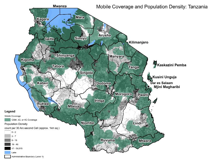 Key Findings Tanzania 0.4% of the world s uncovered live here 7.3% of the population lives outside of mobile coverage Over 3.