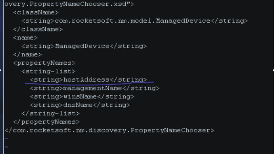Monitoring information 4. Edit the file ManagedDevice.xml and place the name you want, such as the host address, on the top of the list. 5.