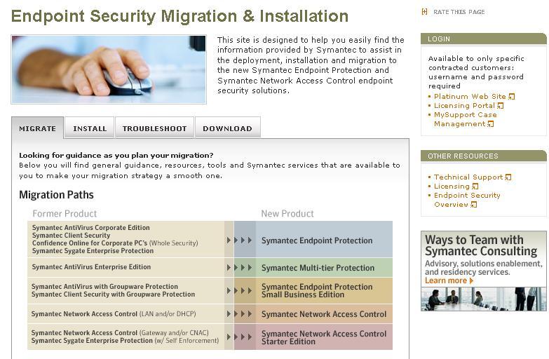 Migration Assistance online http://www.symantec.