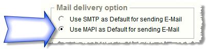 5. Apply your changes. For SMTP email, your email setup is now complete. Please move to the What next? sub-heading of this section. MAPI email configuration 1.