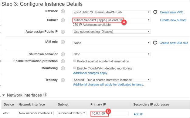 On Step 3: Conﬁgure Instance Details, complete the screen using these details