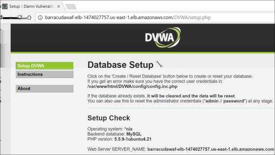2. This will load the DVWA web application and bring up the Database Setup page. 3. Scroll down and click Create / Reset Database.