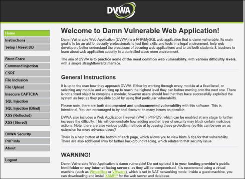 If the address to the ELB is entered into the browser, then simply click the DVWA folder to load the application. 2. The login page of the DVWA website will appear.