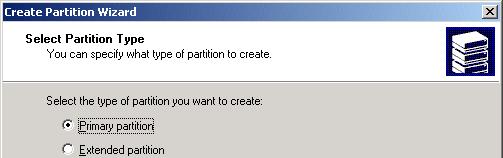 5. Select Primary partition and