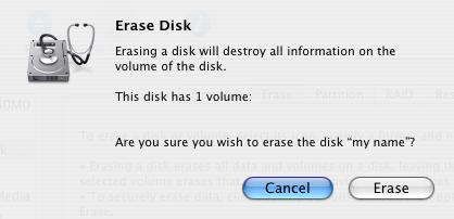 6. To proceed with the formatting operation, click on the Erase button.