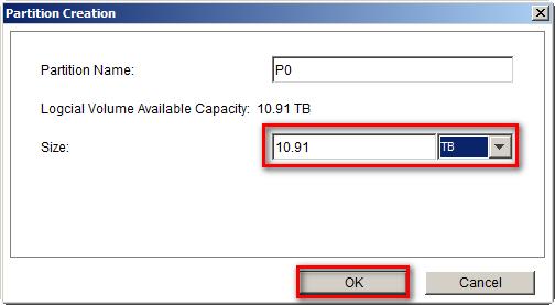 Input the partition size. We suggest using up all available capacity and clicking OK button.