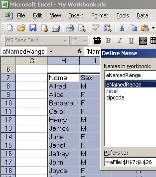 In Excel In SAS NAMED RANGE WORKSHEET!CELL REFERENCE Named Range Dataset Spreadsheet Dataset CLASS CLASS!$A$1:$E$20 CLASS CLASS$ RETAIL RETAIL!$A$1:$E$59 RETAIL RETAIL$ ZIPCODE ZIPCODE!