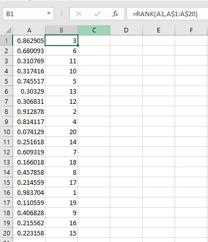 Using the largest values and the MATCH function 1 st create some random numbers in a list, let s say create 10 random numbers in column A.