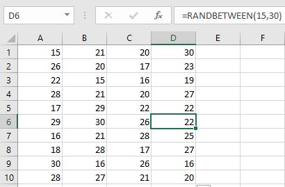 Use of RANDBETWEEN function In the previous examples, we create random numbers in between two numbers with RAND function.