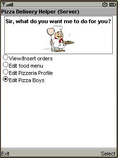 2 HUMAN / COMPUTER INTERACTION 8 (a) In order to manage the pizza boys, the user selects Edit Pizza Boys from the Main menu, (b) This is the list of
