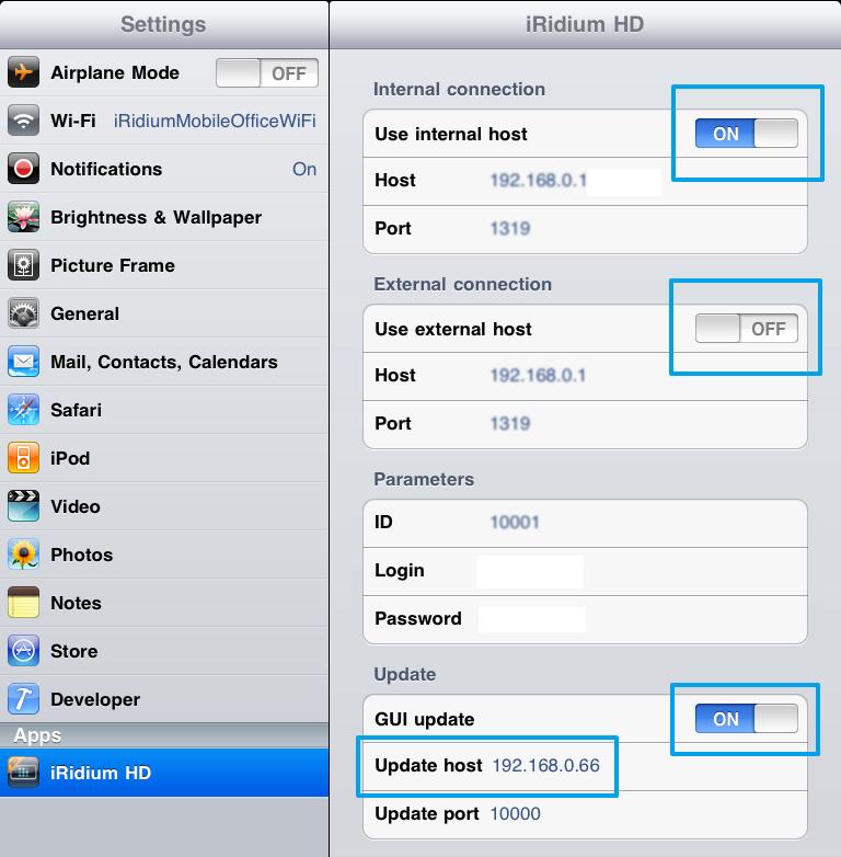 17 Setting of Connection to the Crestron Controller for iridiumhd ios Client Indication of parameters of the connection to the controller and updating of the design is done in the Settings window of