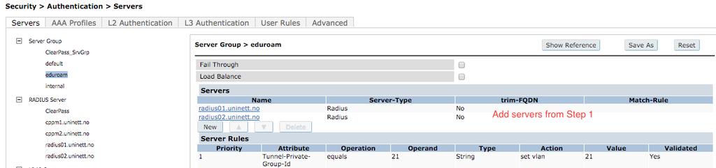 Figure 2.2: Adding a RADIUS server group Note: It is possible (but not recommended) to use Server Rules to set a User role or Vlan based on a wide range of conditions for example a RADIUS parameter.