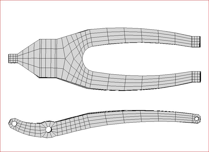 Fig. 2: Motorcycle rear arm, mesh generated by means of FEM-Features Fig.
