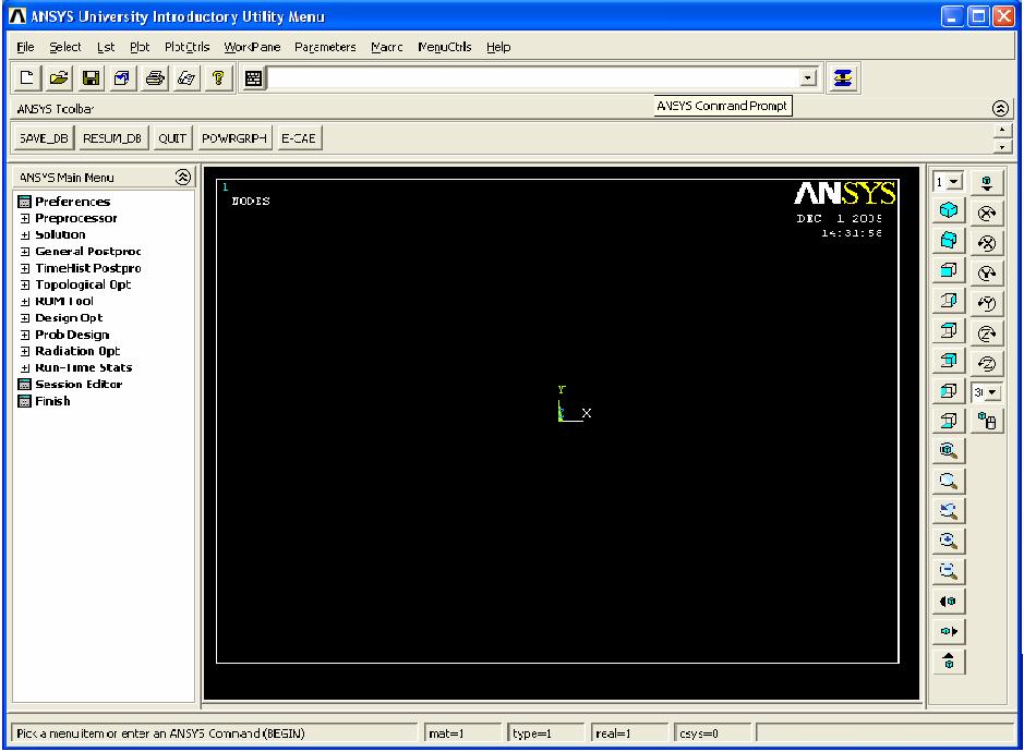 Utility Menu ANSYS Toolbar Graphic Window Main Menu Main Menu Figure 1: ANSYS main Window 1.2 ANSYS Interface There are two methods to use ANSYS; Graphical Interface and Command File Coding.