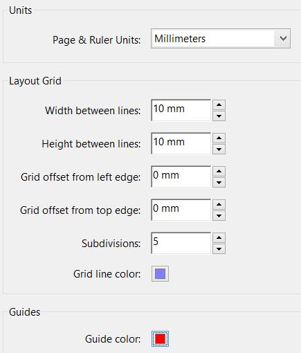 dimensions ) o Units & Guides - OPTIONAL Set units and grid layout