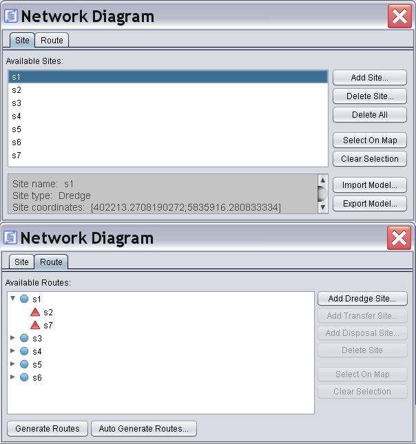Network Diagram Builder Network diagram builder is intended for creating spatially linked sites (dredge, transfer, disposal) and routes between them.